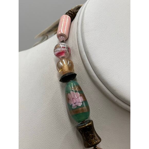 Jay‎ Strongwater Vintage Pink Brown Greek Glass Floral Beaded Boho Necklace new - Picture 4 of 9